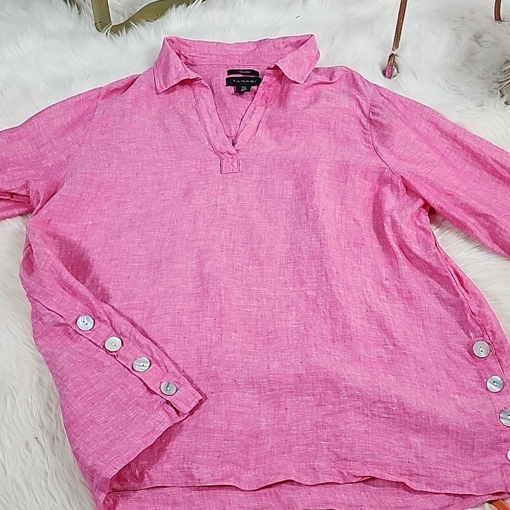 Linen Tahari Pink Tunic Mother Of Pearl Buttons